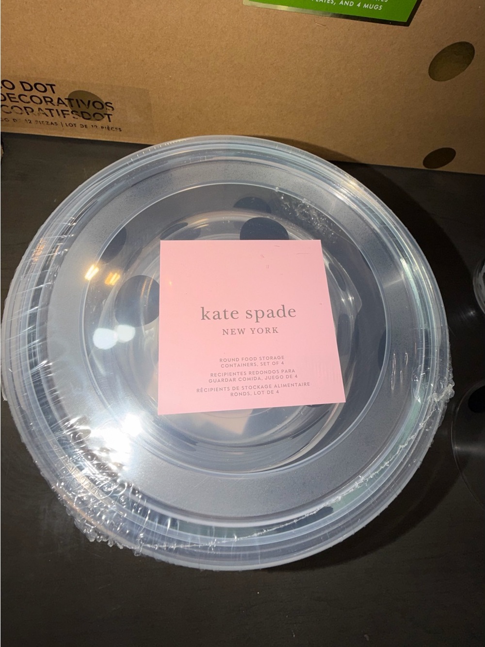 kate spade clear plastic round food storage containers with pink label - Picture 2 of 11